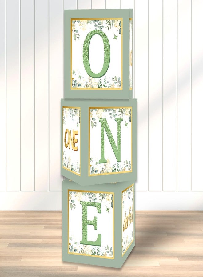 Racenaf 1st Birthday Boxes Decorations - 3Pcs Sage Green and Gold Miss Onederful Balloons Boxes for Girls One Year Old Party Cardboard Box Decor, 1st Birthday Party Supplies - Image 1